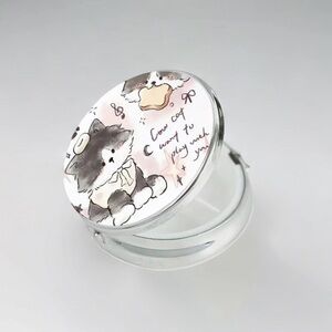 Cute Tabby Cat Pill Case, 3 Compartment Holder, Kawaii Kitty Compact Mirror